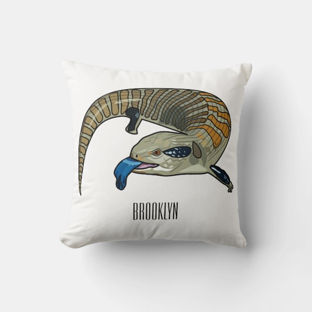 Blue-tongued skink cartoon illustration throw pillow (Front)