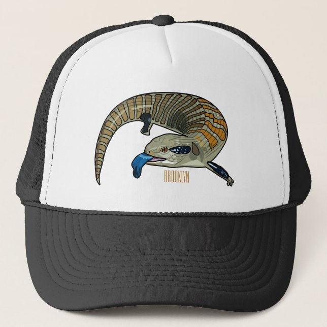 Blue-tongued skink cartoon illustration trucker hat (Front)