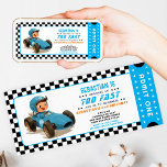 Blue Too Fast Racing Car Ticket Birthday Invitation
