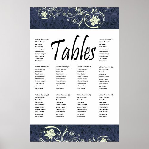 Blue Tooled Leather and Cream Lace Seating Chart