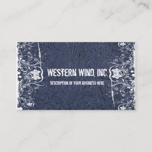 Blue Tooled Leather and Lace Business Card