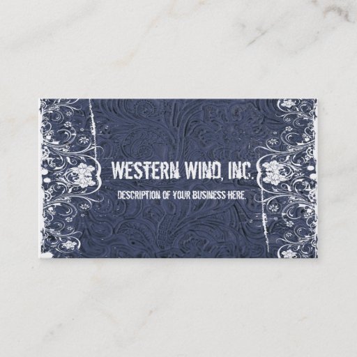 Customizable Blue Tooled Leather and Lace Business Card