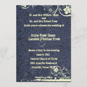 Blue Tooled Leather And Lace Wedding Invitation by RiverJude at Zazzle