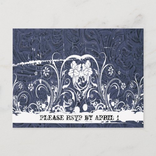 Blue Tooled Leather RSVP Invitation Postcard