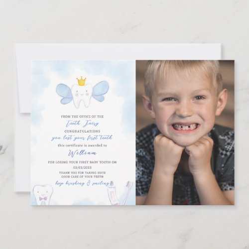 Blue Tooth Fairy Letter With Photo Invitation