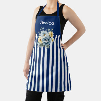 Blue Top with White Stripes Floral  Apron