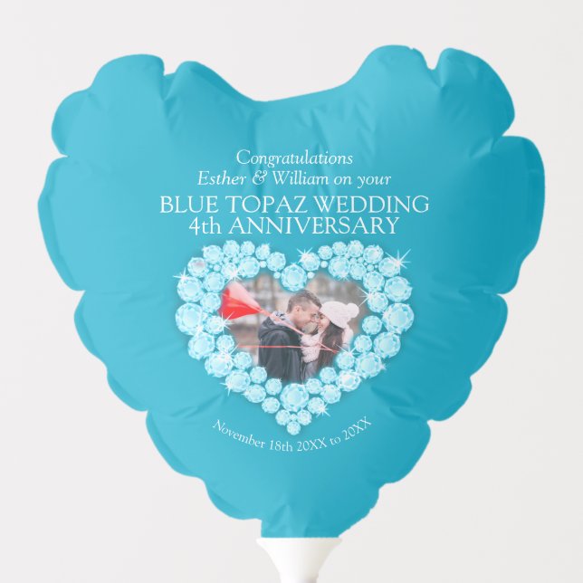 Blue topaz 4th wedding anniversary custom photo balloon (Front)