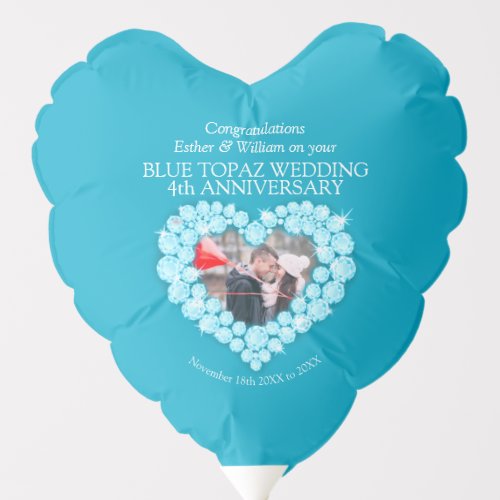 Blue topaz 4th wedding anniversary custom photo balloon