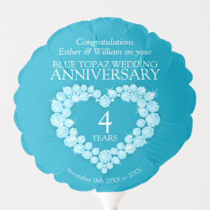 Blue topaz 4th wedding anniversary heart stones balloon