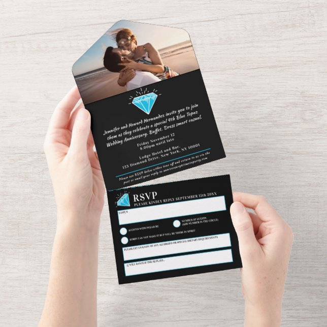 Blue topaz 4th wedding anniversary party gemstone all in one invitation (Tearaway)