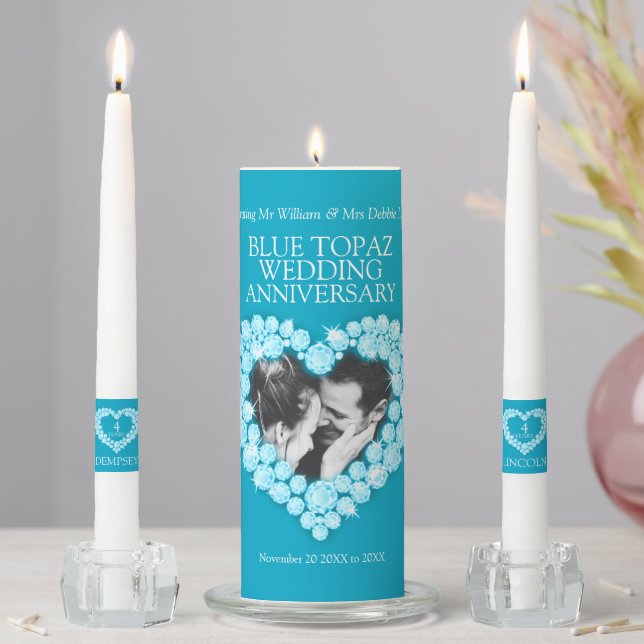 Blue topaz 4th wedding anniversary  unity candle set (In Situ)