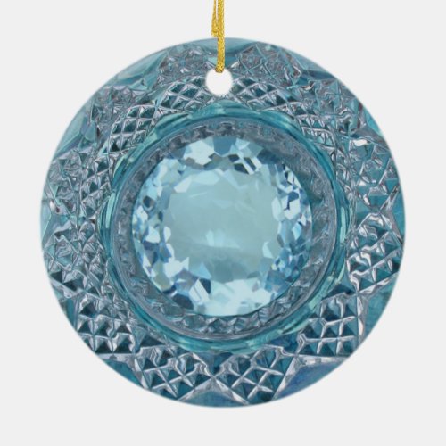 Blue Topaz and Cut Glass Ceramic Ornament