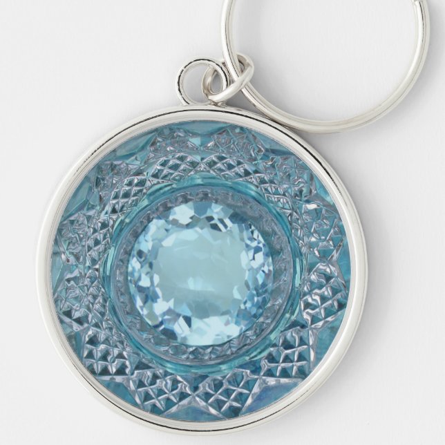 Blue Topaz and Cut Glass Keychain (Front)