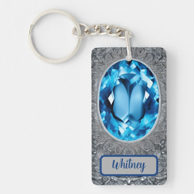 Blue Topaz and Silver Inspired Keychain (01) (Front)