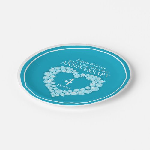 Blue topaz Anniversary heart 4 years paper plate