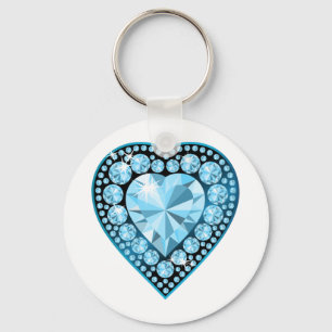 Blue Topaz Gem Heart Keychain