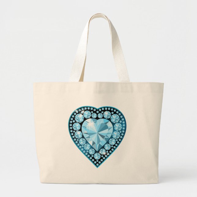 Blue Topaz Gem Heart Large Tote Bag (Front)