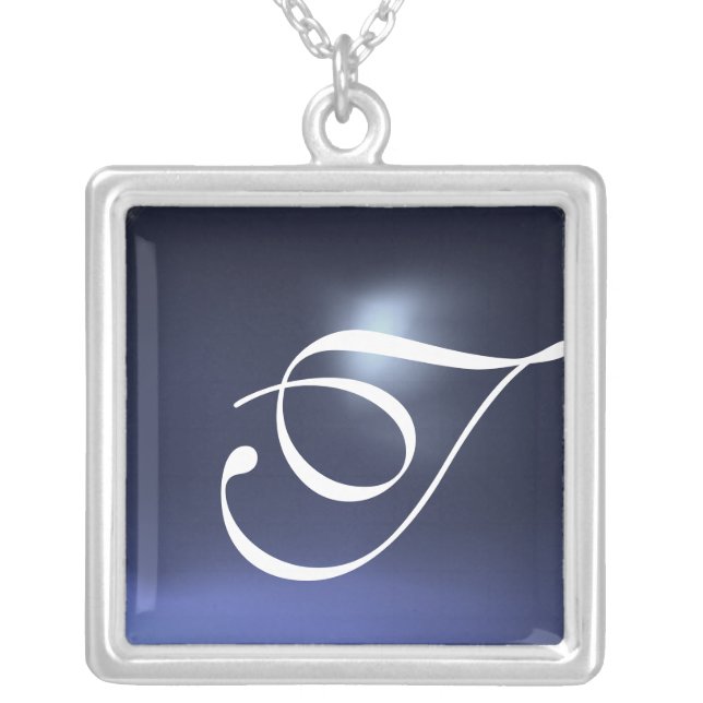 Blue Topaz Gem  Monogram Silver Plated Necklace (Front)
