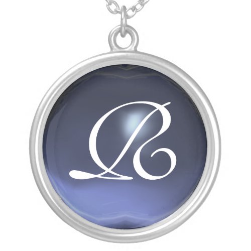 Blue Topaz Gem  Monogram Silver Plated Necklace