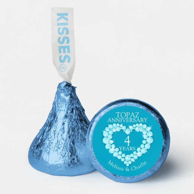 Blue topaz heart 4th wedding anniversary custom hershey®'s kisses® (Front)
