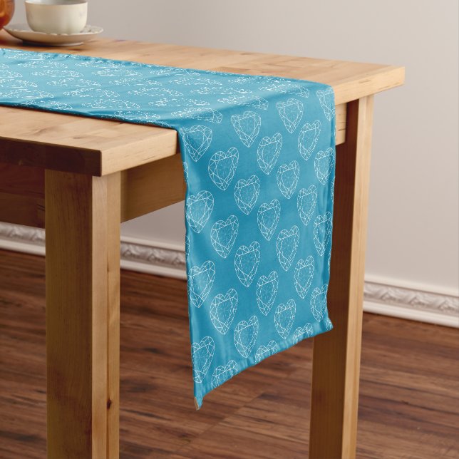 Blue topaz hearts 4th anniversary table runner (In Situ)