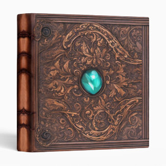 Blue Topaz Jeweled Leather Fantasy 3 Ring Binder