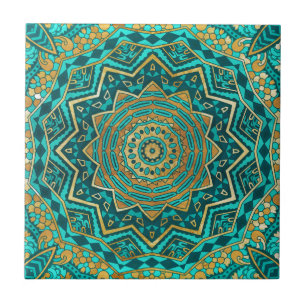Blue topaz mandala ceramic tile