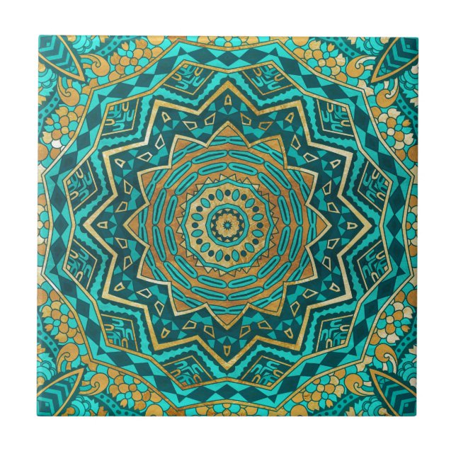 Blue topaz mandala ceramic tile (Front)
