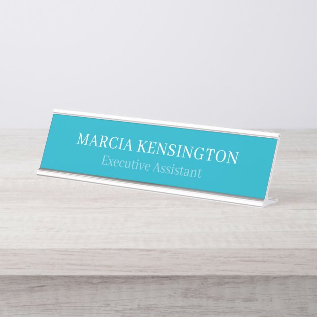 Blue Topaz Modern Professional Desk Name Plat Plate (Front)