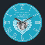 Blue topaz photo heart 4th wedding anniversary large clock<br><div class="desc">Topaz heart wedding anniversary clock personalize with your own couples photo, year of marriage, and names or relationship to you. The example reads Jasmina and Tommy Robinson 4th blue topaz Wedding Anniversary and your marriage and current date. Other matching topaz heart items are available. Blue topaz gemstone heart effect graphic...</div>