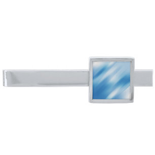 Blue topaz silver finish tie bar