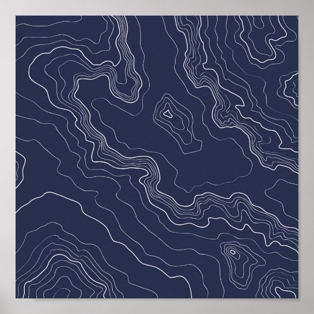 Blue topography map poster (Front)