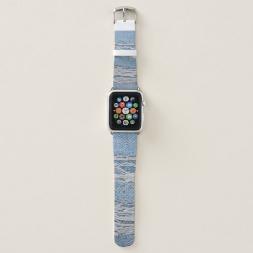 Blue torn denim jeans texture background Stylish Apple Watch Band