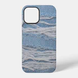 Blue torn denim jeans texture background. Stylish, iPhone 12 Case