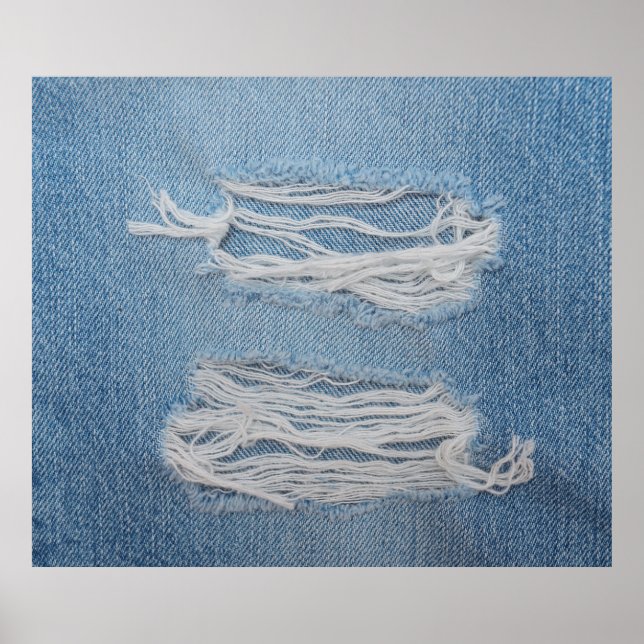 Blue torn denim jeans texture background. Stylish, Poster (Front)