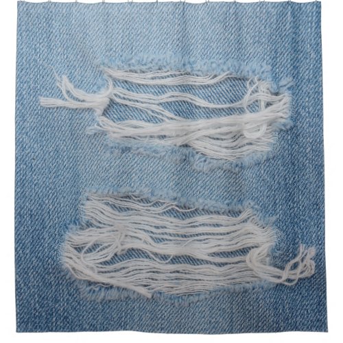Blue torn denim jeans texture background Stylish Shower Curtain