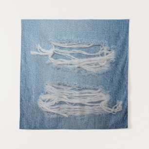 Blue torn denim jeans texture background. Stylish, Tapestry