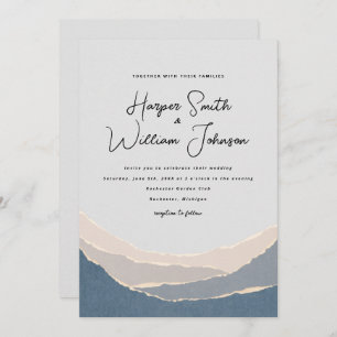blue torn paper mountains wedding invitation