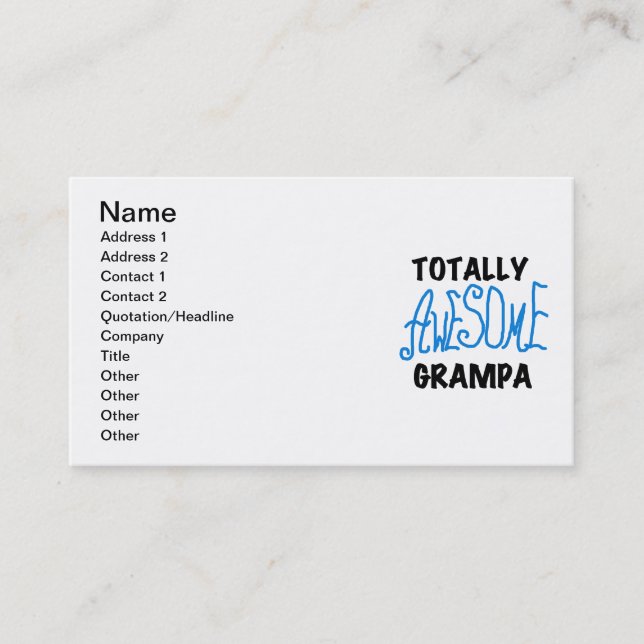 Blue Totally Awesome Grampa T-shirts and Gifts Business Card (Front)