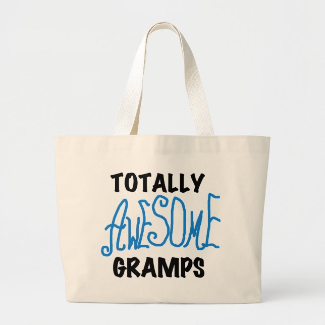 Blue Totally Awesome Gramps T-shirts and Gifts Large Tote Bag (Front)