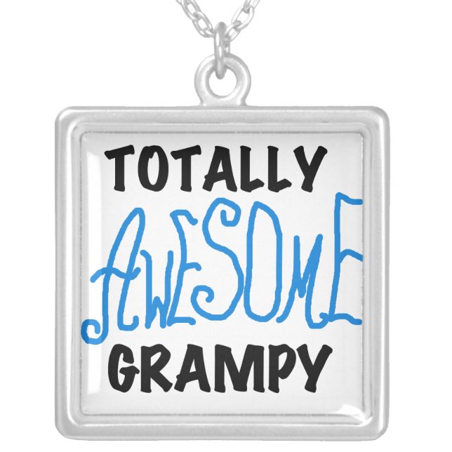 Blue Totally Awesome Grampy Tshirts and Gifts Silver Plated Necklace (Front)