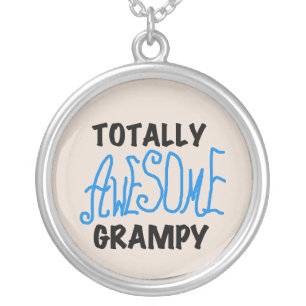 Blue Totally Awesome Grampy Tshirts and Gifts Silver Plated Necklace