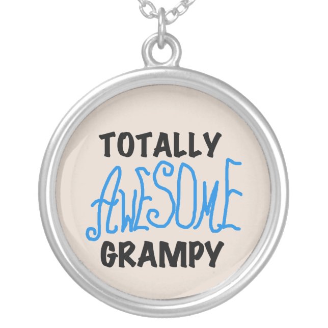 Blue Totally Awesome Grampy Tshirts and Gifts Silver Plated Necklace (Front)