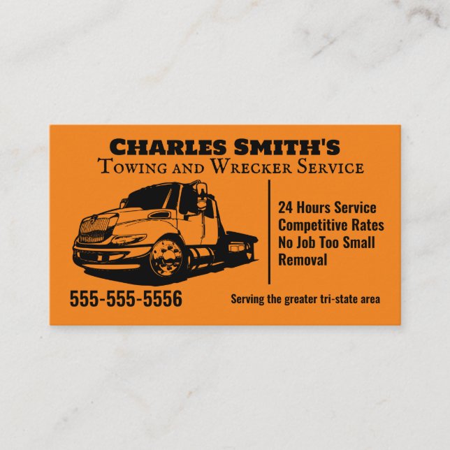 Blue Tow Truck Wrecker Business Card (Front)