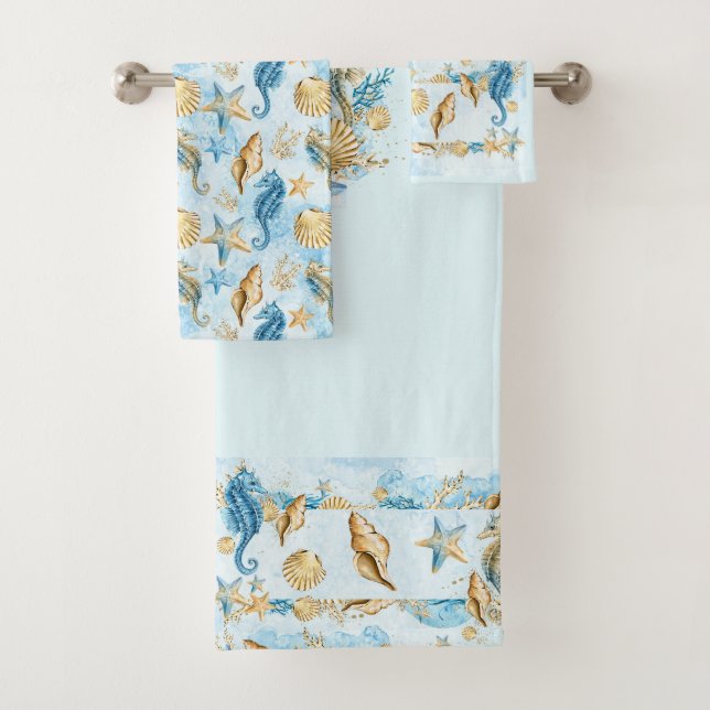 Blue Towel Set seashells starfish Ocean (Insitu)
