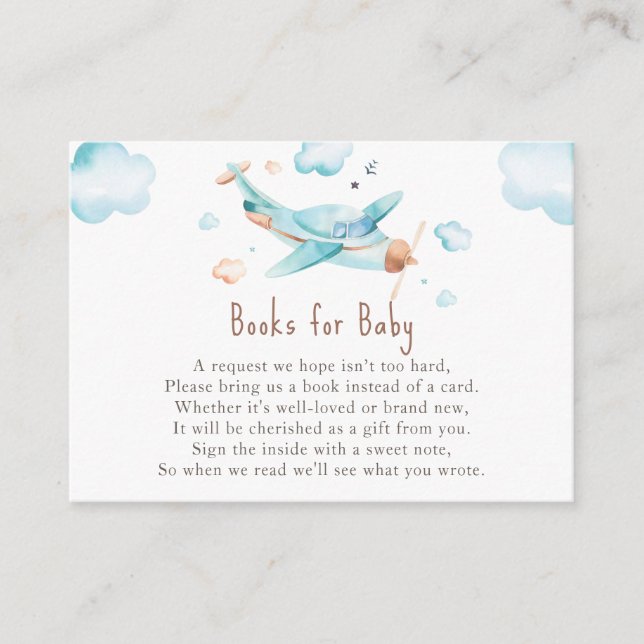 Blue Toy Airplane Boy Baby Shower Book Request Enclosure Card (Front)