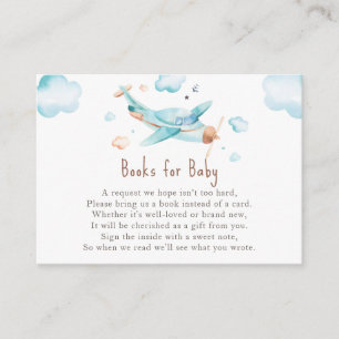 Blue Toy Airplane Boy Baby Shower Book Request Enclosure Card
