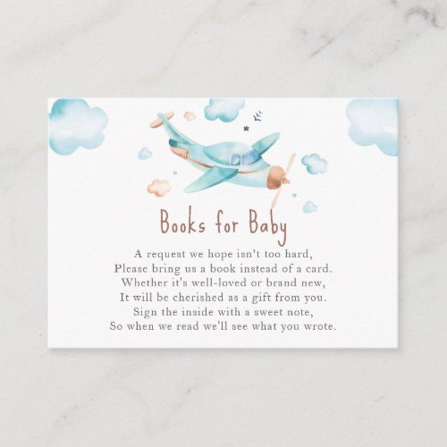 Blue Toy Airplane Boy Baby Shower Book Request Enclosure Card