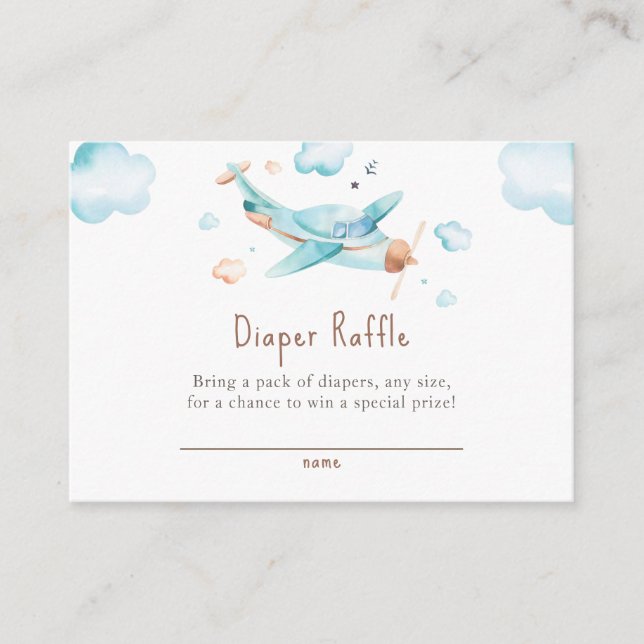 Blue Toy Airplane Boy Baby Shower Raffle Ticket Enclosure Card (Front)
