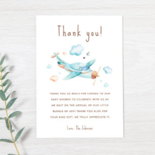 Blue Toy Airplane Boy Baby Shower Thank You Card